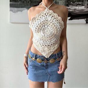 Revolve LPA Macrame knit Boho preppy Halter bandeau top